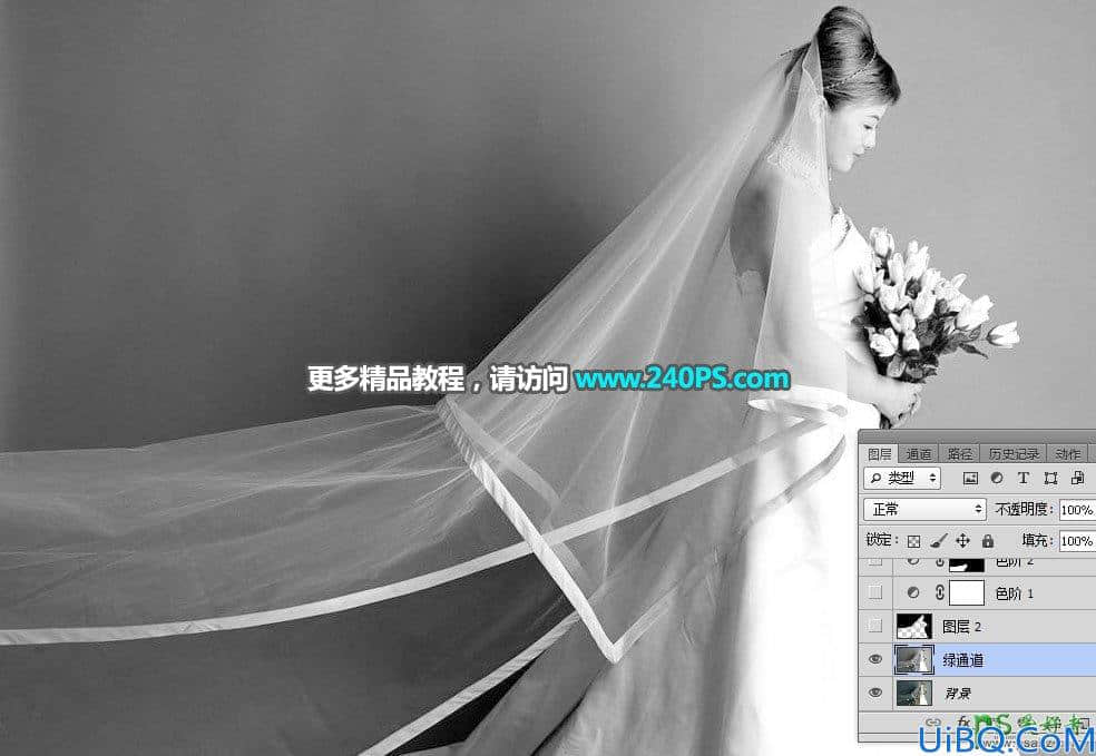 Photoshop通道抠图教程：用钢笔及通道工具完美抠出半透明的美女婚纱照