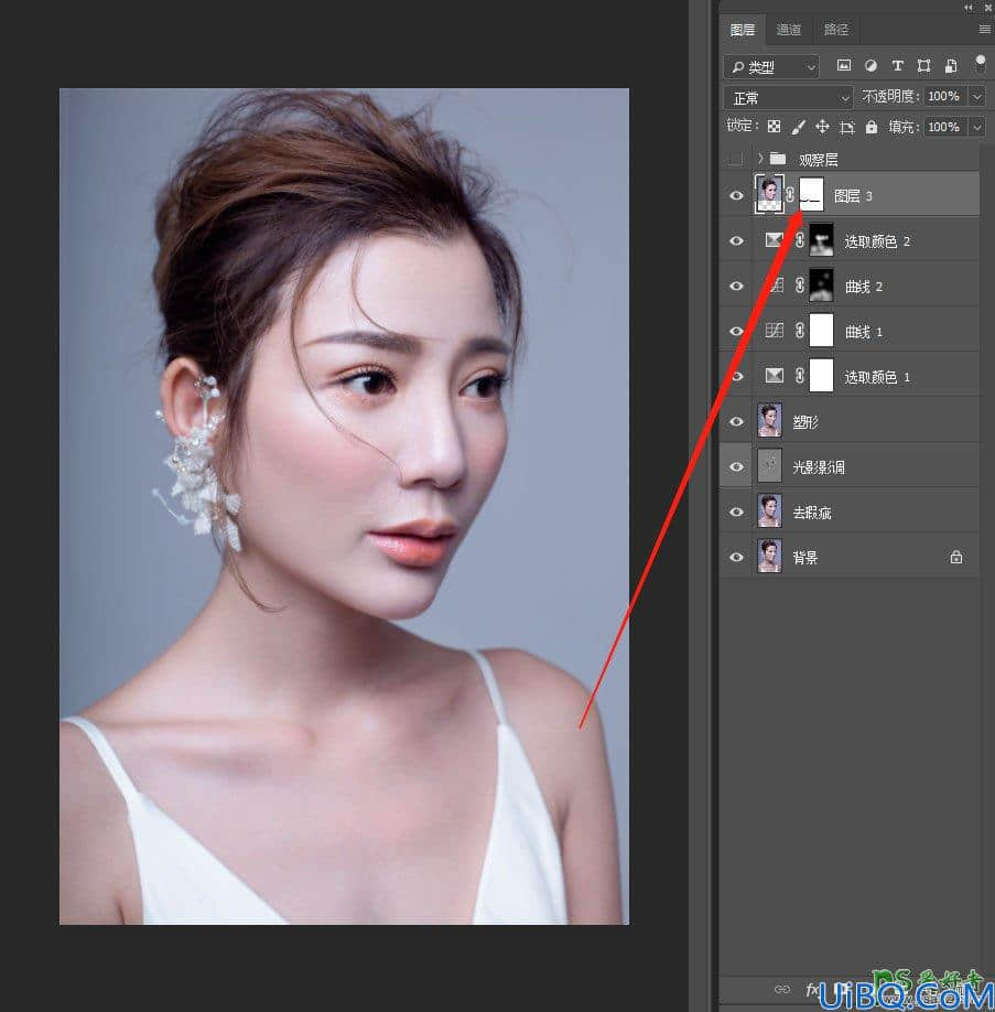 Photoshop人物美白磨皮教程：学习用磨皮及润色技术给美女人物进行美白。