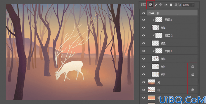 Photoshop插画制作实例：手绘一只唯美梦幻的小鹿插画图片场景。