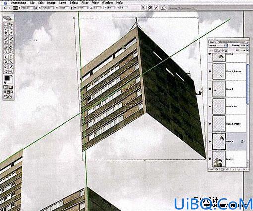 Photoshop把楼房拆分成方块效果