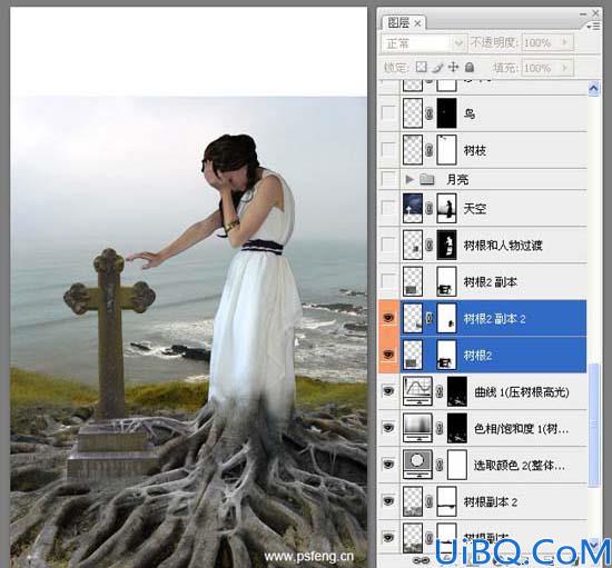 Photoshop经典合成墓地里哭泣的女孩