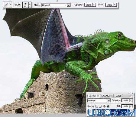 Photoshop合成城堡上的绿色翼龙