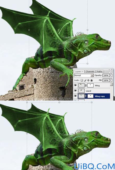 Photoshop合成城堡上的绿色翼龙