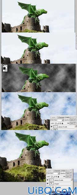 Photoshop合成城堡上的绿色翼龙