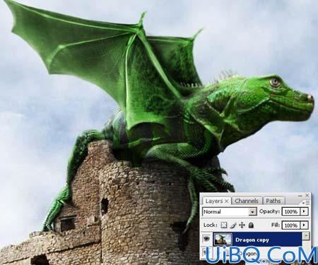 Photoshop合成城堡上的绿色翼龙
