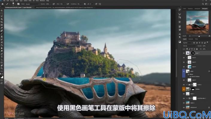 超现实合成，通过Photoshop合成乌龟背上的海洋和城堡的超现实场景