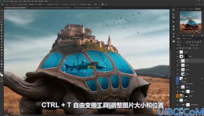 超现实合成，通过Photoshop合成乌龟背上的海洋和城堡的超现实场景