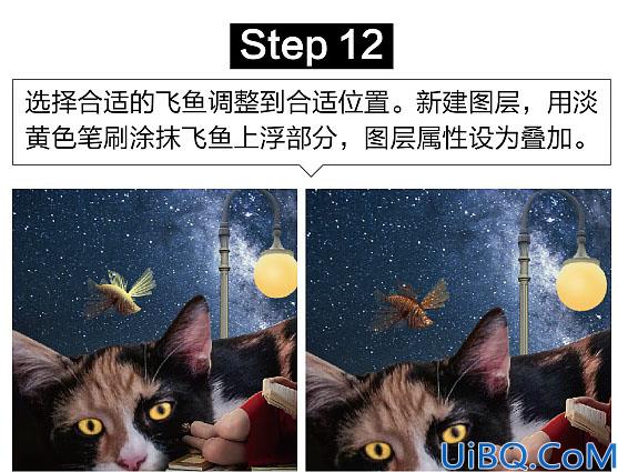 照片合成，Photoshop合成星空下女孩和猫咪依偎阅读的梦幻场景