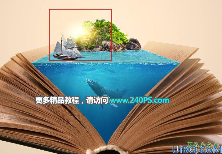 Photoshop图片合成实例：创意打造翻开古书中呈现的神秘海洋场景图。