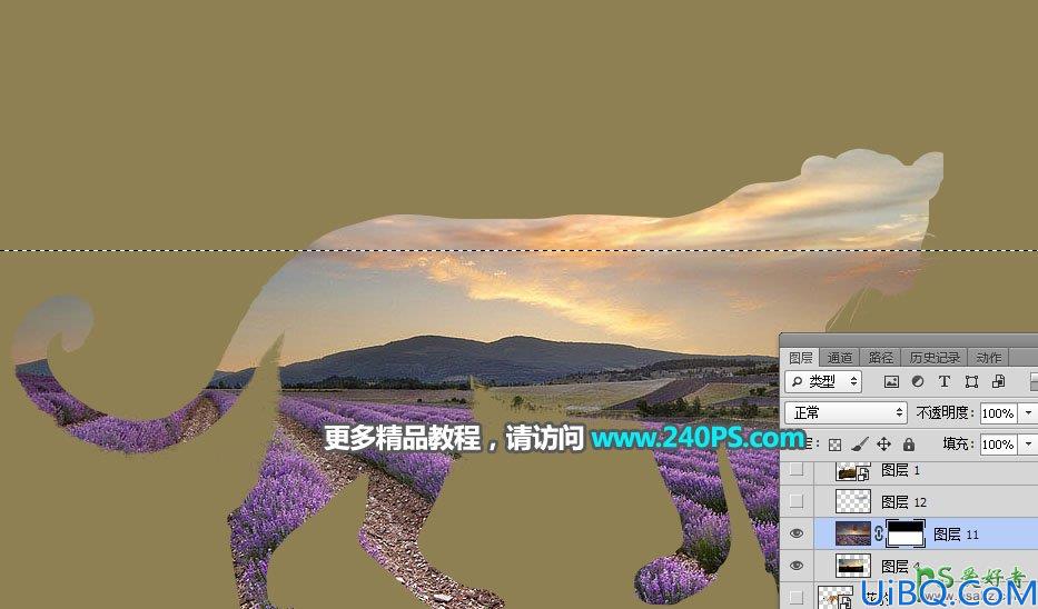 Photoshop创意合成花豹的二次曝光效果，让花豹融入了唯美的稀树草原。