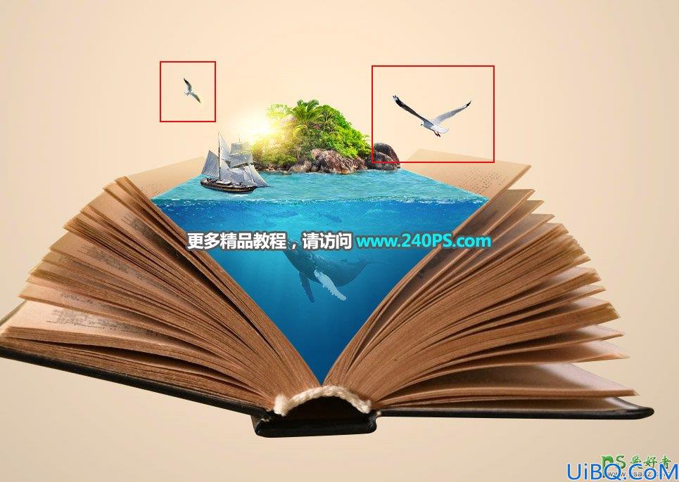 Photoshop图片合成实例：创意打造翻开古书中呈现的神秘海洋场景图。