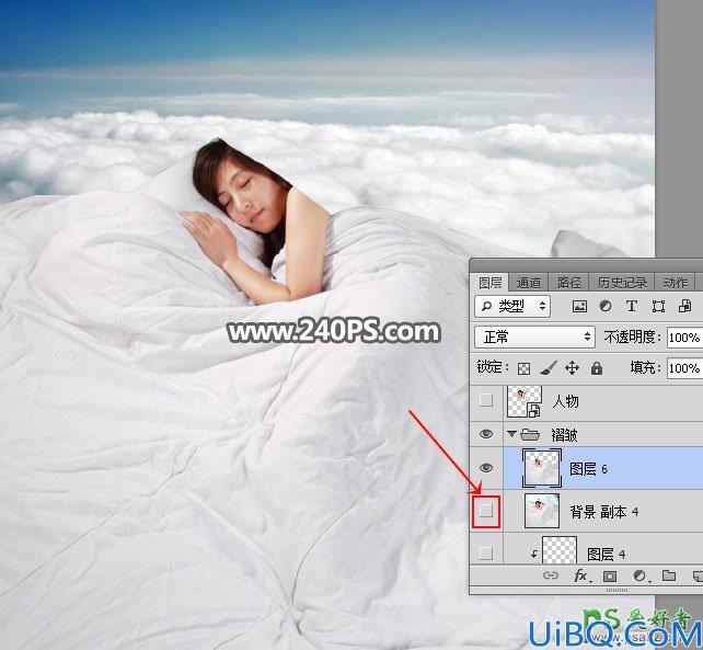 Photoshop人像合成教程：创意打造酣睡在云层中美女，云端上熟睡的美女。