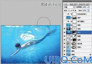 Photoshop使用素材合成水下男美人鱼场景