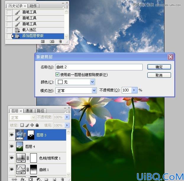 Photoshop多张图片合成一张荷花图