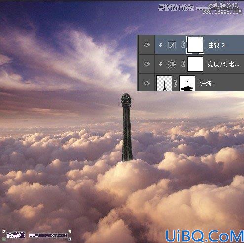 Photoshop合成云层上的铁塔女孩场景