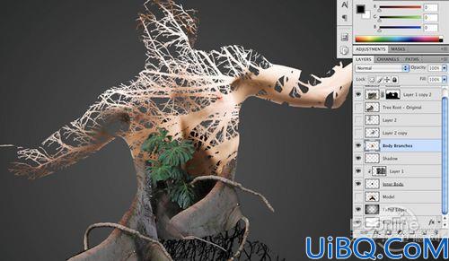 Photoshop合成制作树根人体超自然蜕变场景教程