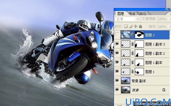 Photoshop合成水中摩托车