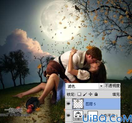 用Photoshop合成月光下情侣亲吻场景