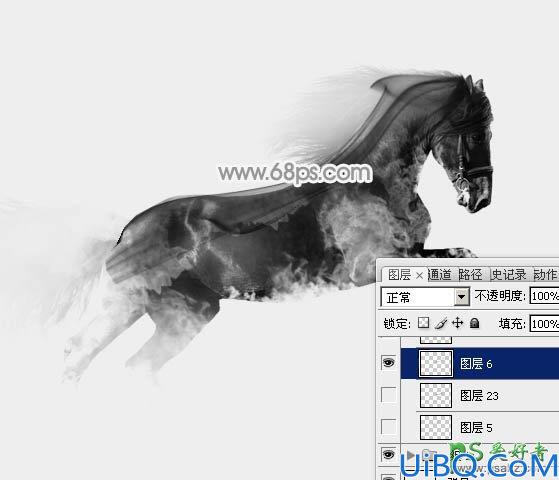 Photoshop创意合成唯美意境效果的水墨画黑马，奔跑的烟雾黑马图