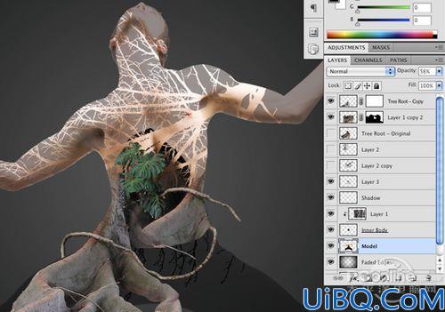 Photoshop合成制作树根人体超自然蜕变场景教程