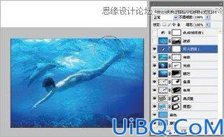 Photoshop使用素材合成水下男美人鱼场景