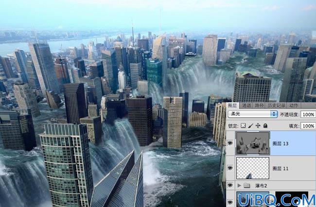 Photoshop合成被水淹没的城市教程