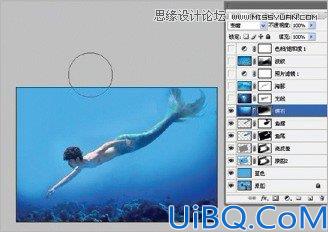 Photoshop使用素材合成水下男美人鱼场景