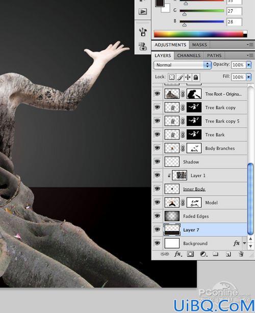 Photoshop合成制作树根人体超自然蜕变场景教程
