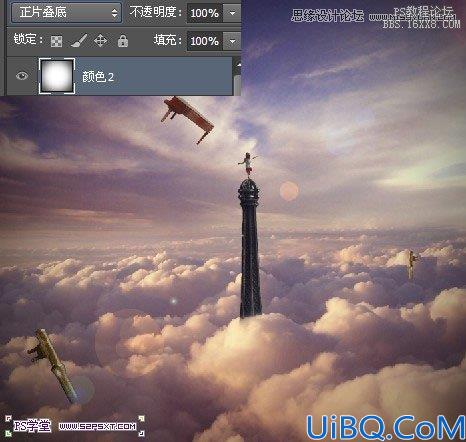 Photoshop合成云层上的铁塔女孩场景