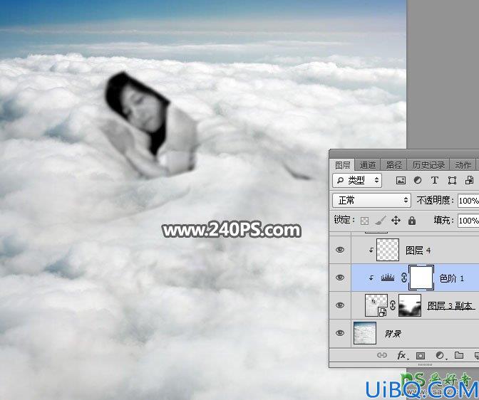 Photoshop人像合成教程：创意打造酣睡在云层中美女，云端上熟睡的美女。