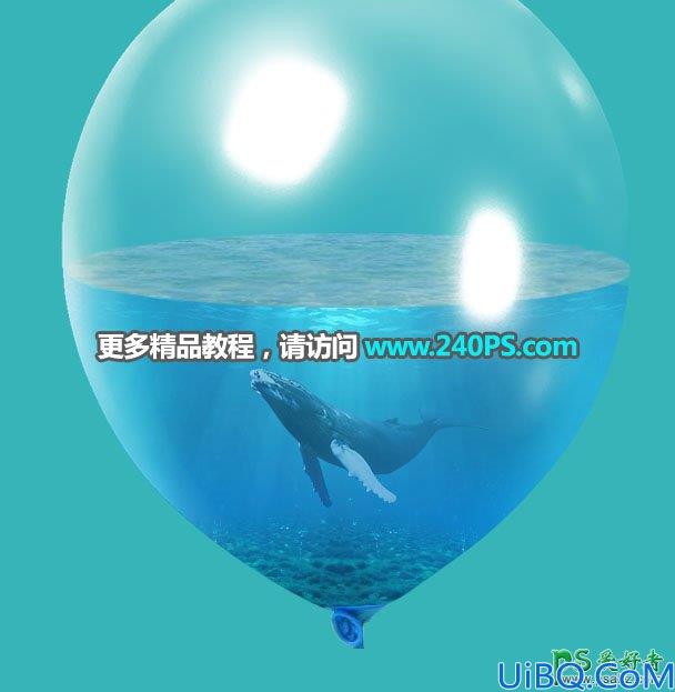 利用Photoshop溶图技巧把海面、海水、海底、鲸鱼等素材合成到气球中