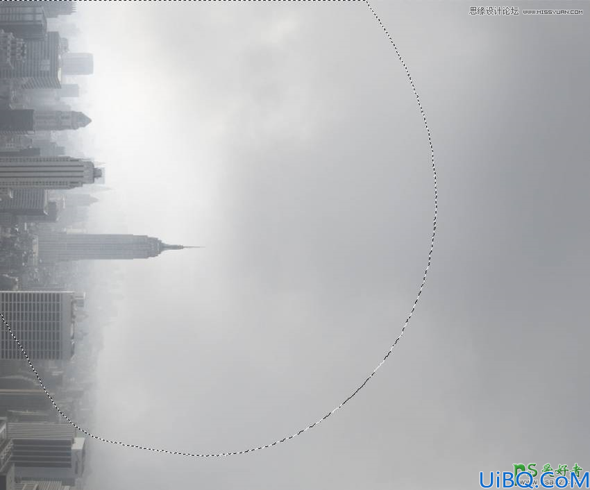 Photoshop合成两个城市建筑之间通过一个缆绳来连接的超现实的城市景观