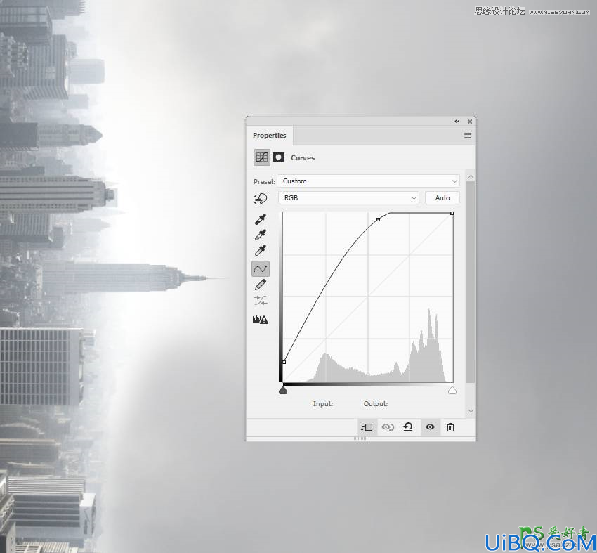 Photoshop合成两个城市建筑之间通过一个缆绳来连接的超现实的城市景观