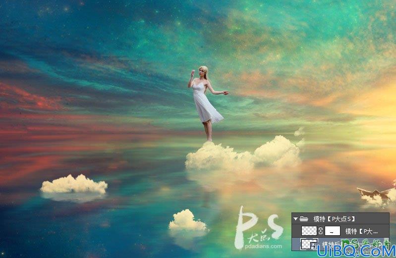 Photoshop美女人像合成教程：创意打造美轮美奂的天空少女场景，天使少女