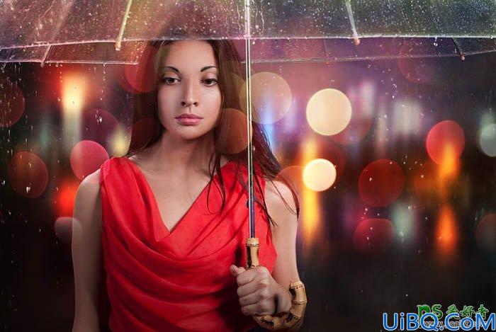 Photoshop美女图片合成教程：打造璀璨雨夜中独自行走的少女，雨中漫步