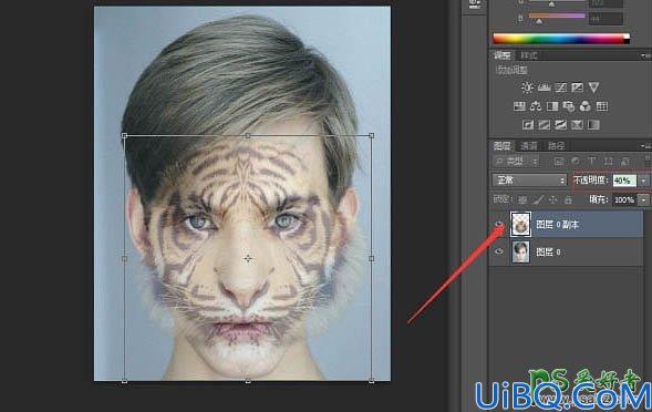Photoshop人脸合成教程：给漂亮的帅哥脸部换上霸气的虎头图案。