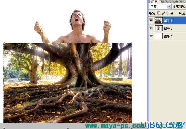 Photoshop使用素材合成一个愤怒的树人的教程