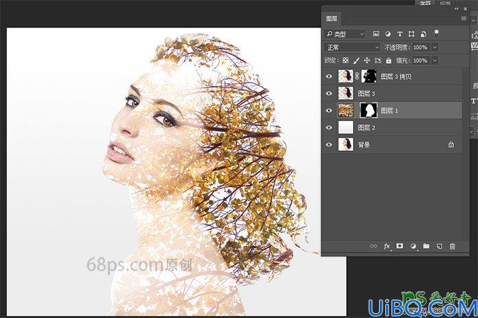 Photoshop人像合成教程：把美女头像与树木完美溶图打造出二次曝光效果