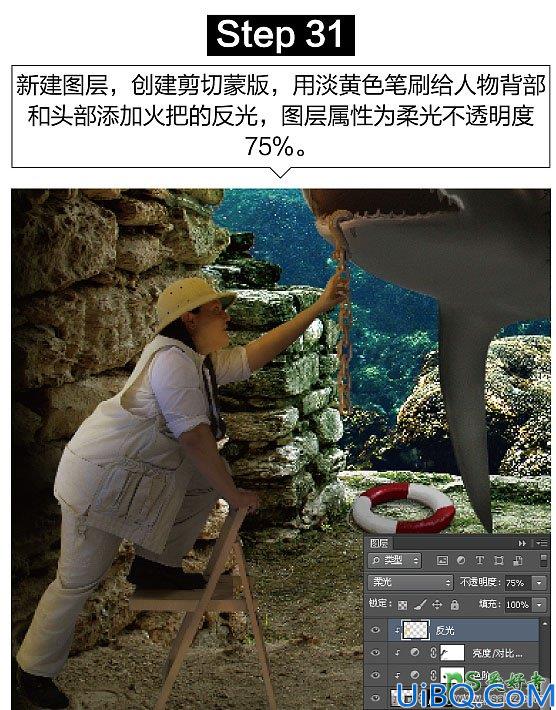 Photoshop创意合成众水族馆中钻出的大鲨鱼特效图片