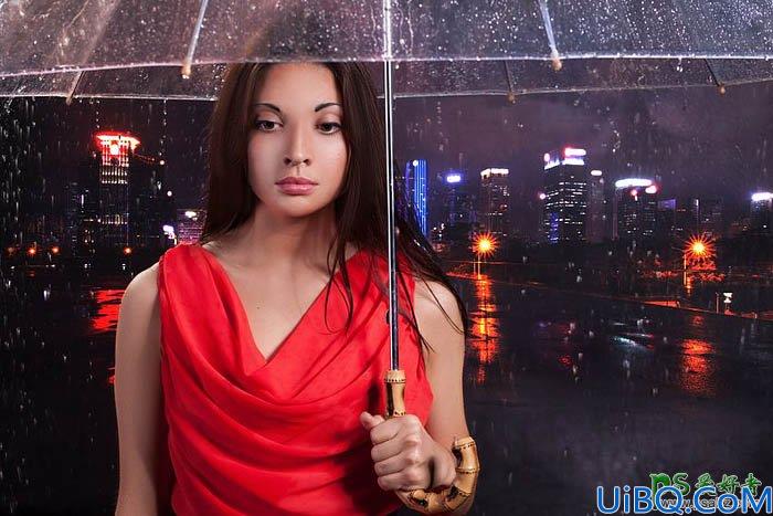 Photoshop美女图片合成教程：打造璀璨雨夜中独自行走的少女，雨中漫步