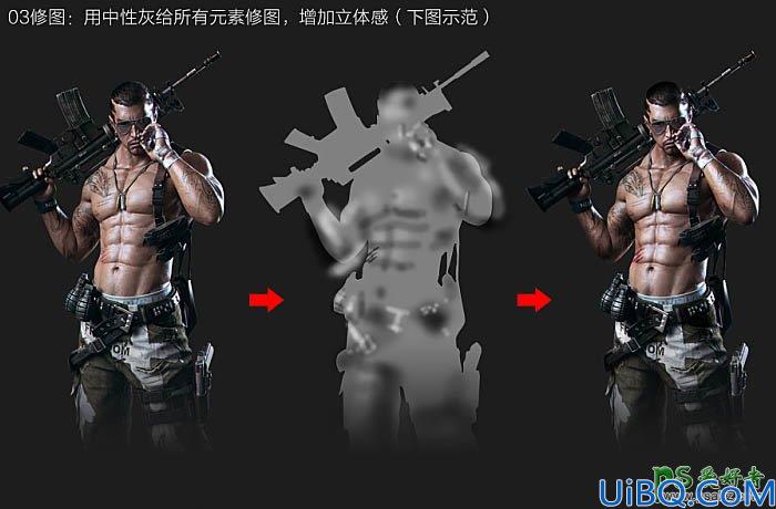 Photoshop合成教程：学习用肌肉男人像照片创意合成出现代战争电影海报