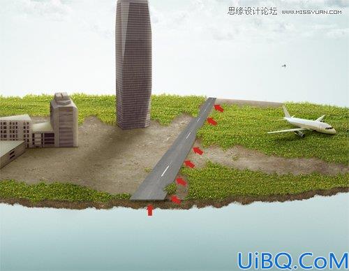 Photoshop合成从悬浮空中城市掉落的卡车