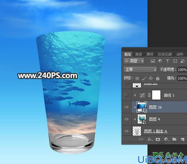 Photoshop景观合成教程：创意合成玻璃杯中夏季清爽活力海洋世界景观