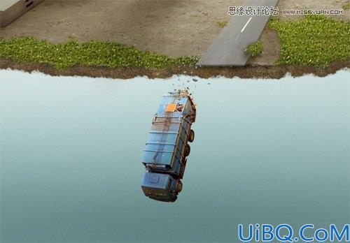 Photoshop合成从悬浮空中城市掉落的卡车