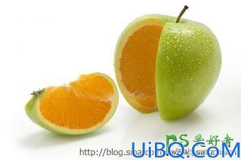 Photoshop水果图片创意合成教程：把苹果与橘子进行溶图处理制作橘子心苹