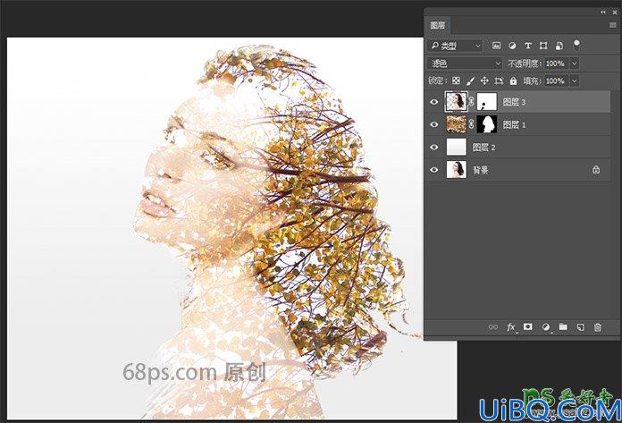 Photoshop人像合成教程：把美女头像与树木完美溶图打造出二次曝光效果