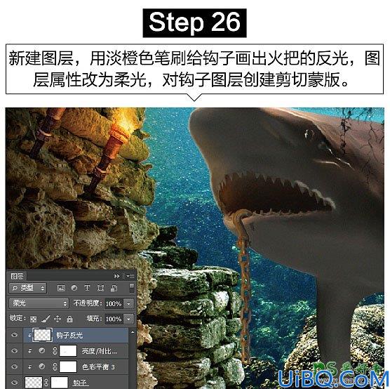 Photoshop创意合成众水族馆中钻出的大鲨鱼特效图片