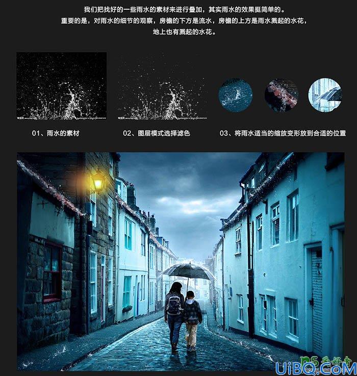 Photoshop场景合成教程：给普通的街景照片合成出电闪雷鸣阴冷的雨夜场景