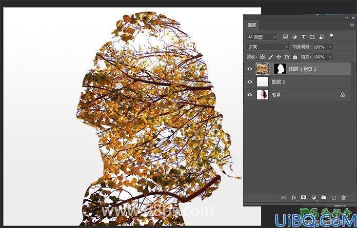 Photoshop人像合成教程：把美女头像与树木完美溶图打造出二次曝光效果