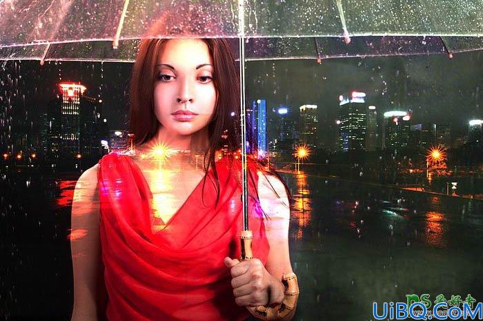 Photoshop美女图片合成教程：打造璀璨雨夜中独自行走的少女，雨中漫步